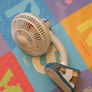 White and Blue Stroller Clip-On Fan